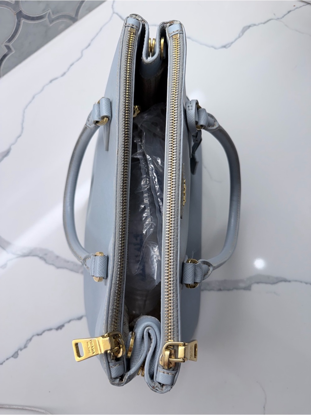 Prada Light Blue Saffiano Leather Tote with Gold Hardware - Picture 3 of 8